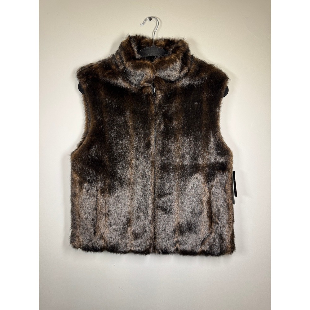 Giacca a Gallery Company Reversible Faux Fur Vest Brown Black Full Zip NWT